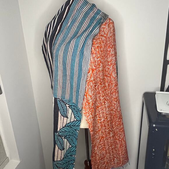 Mieko Mintz Women's Scarf Mixed Print Kantha Patchwork Multicolored Cotton 86" - Picture 7 of 10